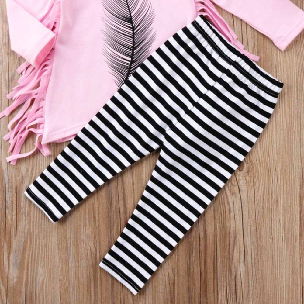 Girls outfit set pink feather boho top pants - Picture 7 of 7